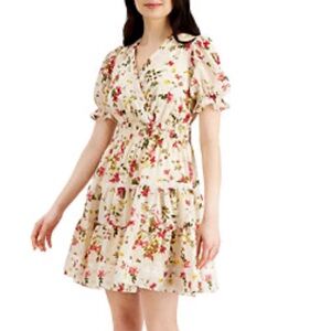3/$10 Taylor Short Sleeve Floral Dress Cream and Yellow